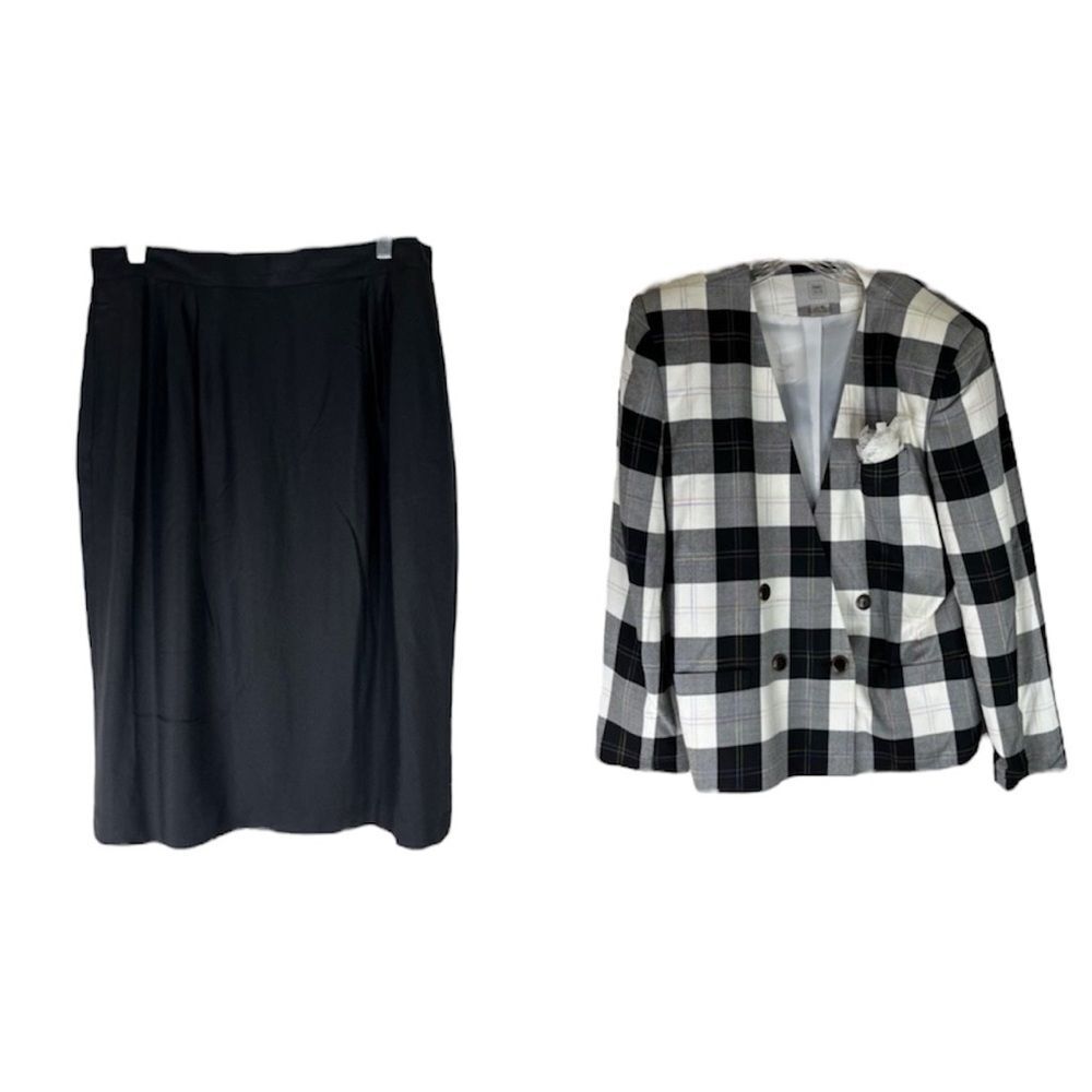 Amanda Smith Vintage Blazer Skirt Set 90s Clueless Plaid Double Breasted 16